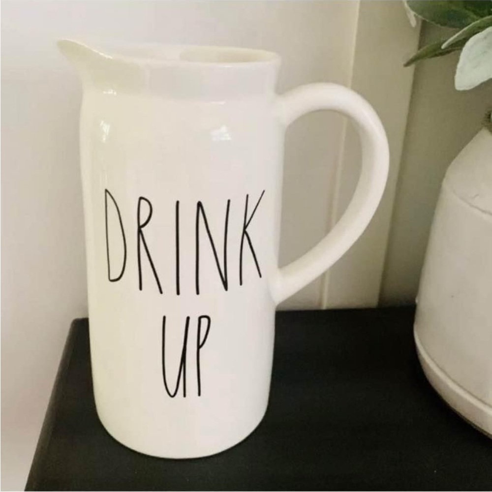 Rae Dunn Large Letter LL Cream Black DRINK UP Pitcher Tea Lemonade Farmhouse
